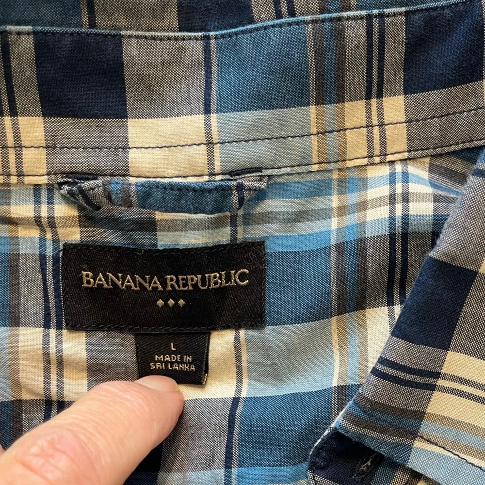 Banana Republic size large blue, charcoal & ivory plaid